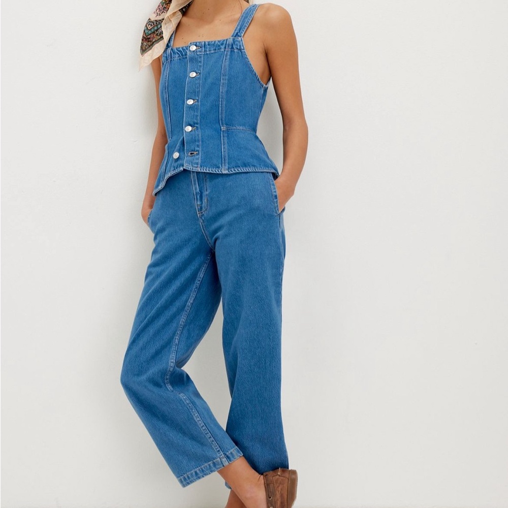 Free People Blue Denim Overalls